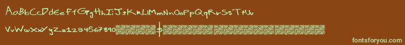 フォントLuxuryimport – 緑色の文字が茶色の背景にあります。