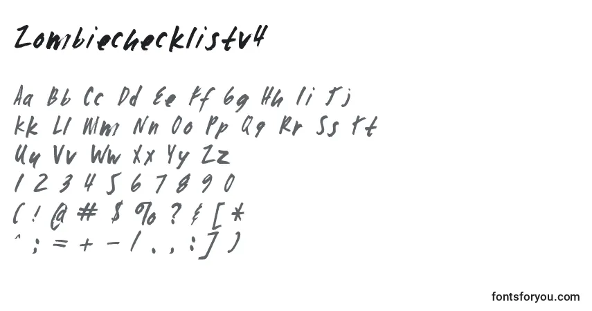 Czcionka Zombiechecklistv4 – alfabet, cyfry, specjalne znaki