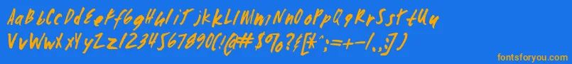 フォントZombiechecklistv4 – オレンジ色の文字が青い背景にあります。