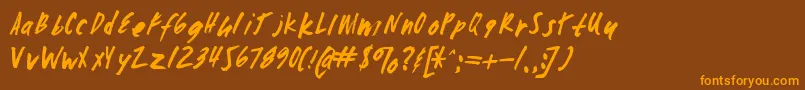 フォントZombiechecklistv4 – オレンジ色の文字が茶色の背景にあります。