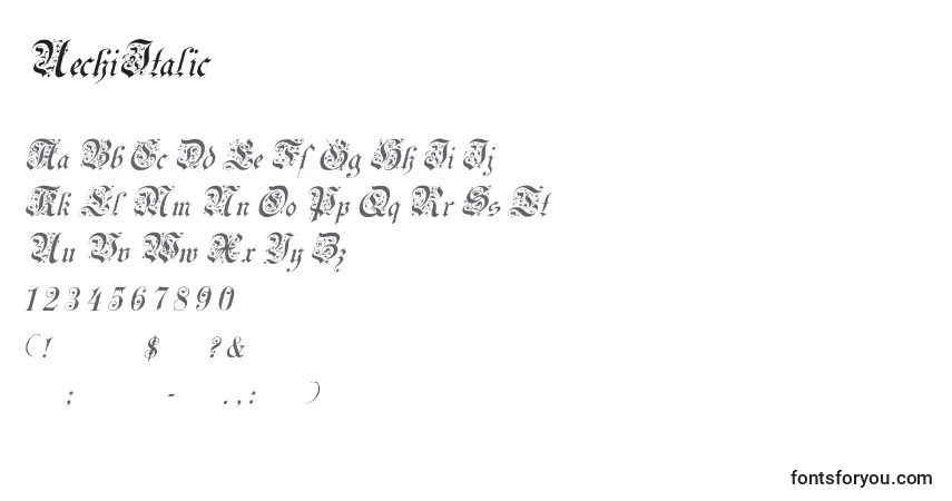 Шрифт UechiItalic – алфавит, цифры, специальные символы
