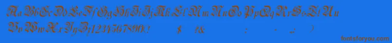 UechiItalic-Schriftart – Braune Schriften auf blauem Hintergrund