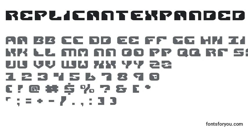 Czcionka ReplicantExpanded – alfabet, cyfry, specjalne znaki