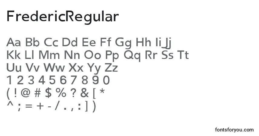 Schriftart FredericRegular – Alphabet, Zahlen, spezielle Symbole