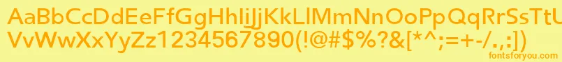 フォントFredericRegular – オレンジの文字が黄色の背景にあります。