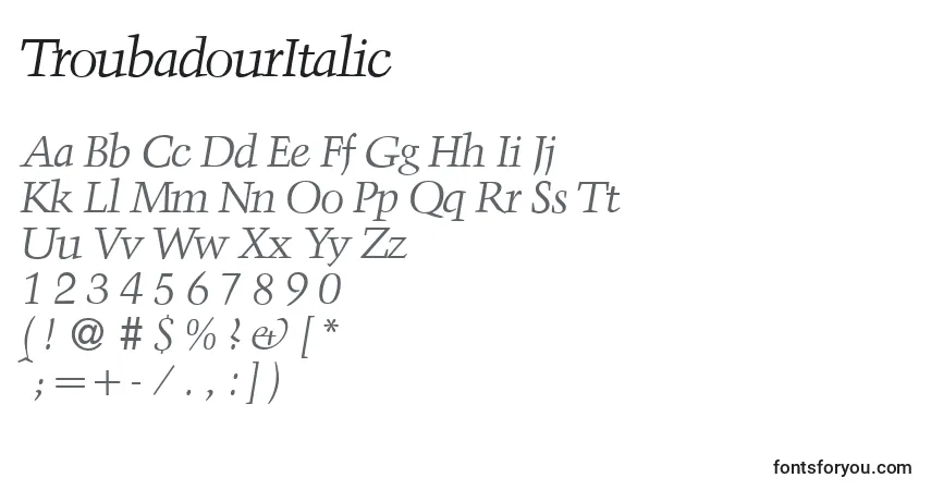 TroubadourItalicフォント–アルファベット、数字、特殊文字