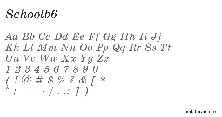 A fonte Schoolb6 – alfabeto, números, caracteres especiais