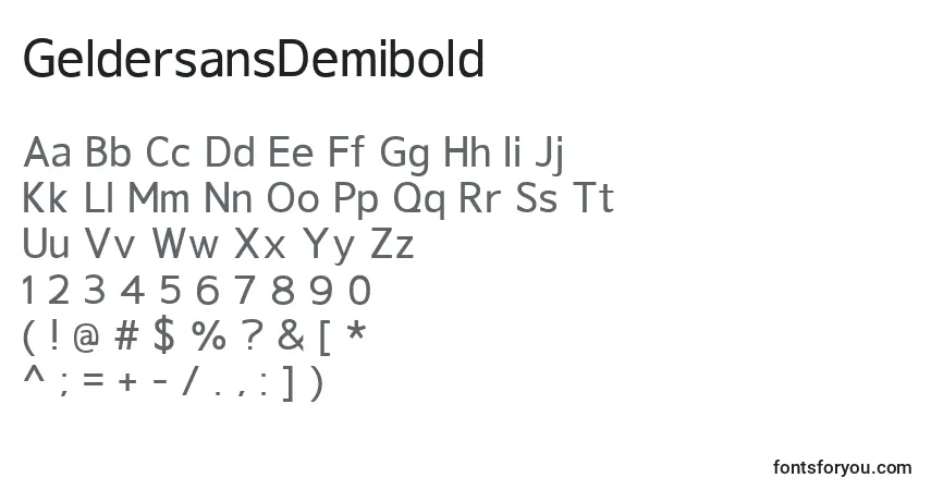 Czcionka GeldersansDemibold – alfabet, cyfry, specjalne znaki