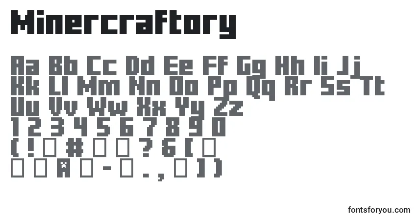 A fonte Minercraftory – alfabeto, números, caracteres especiais