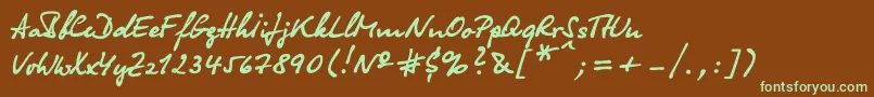 フォントOlgac – 緑色の文字が茶色の背景にあります。