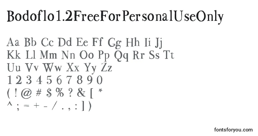 A fonte Bodoflo1.2FreeForPersonalUseOnly – alfabeto, números, caracteres especiais