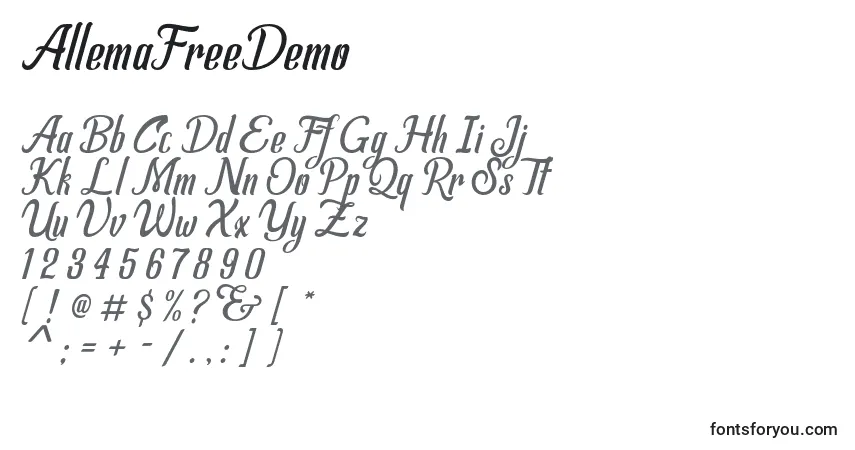 Шрифт AllemaFreeDemo – алфавит, цифры, специальные символы