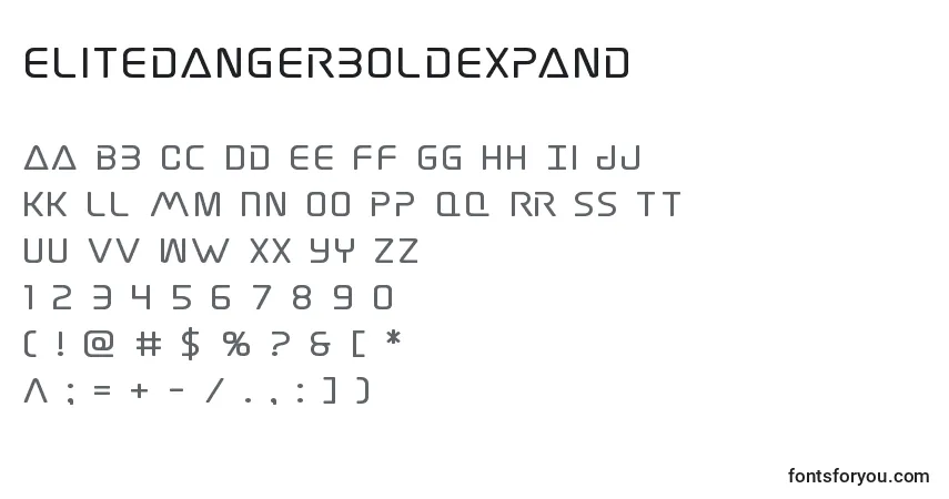 Шрифт Elitedangerboldexpand – алфавит, цифры, специальные символы