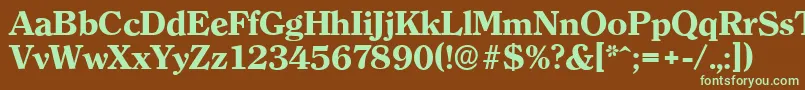 フォントClearfaceserialXboldRegular – 緑色の文字が茶色の背景にあります。
