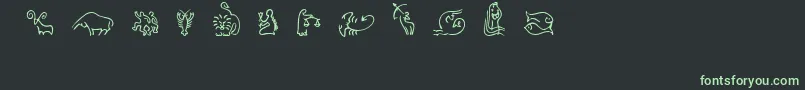 Fonte SlZodiacIcons – fontes verdes em um fundo preto