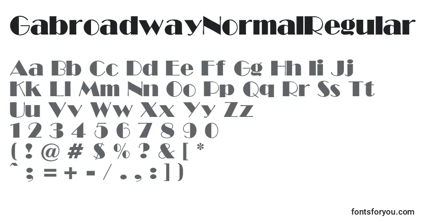 Czcionka GabroadwayNormalRegular – alfabet, cyfry, specjalne znaki