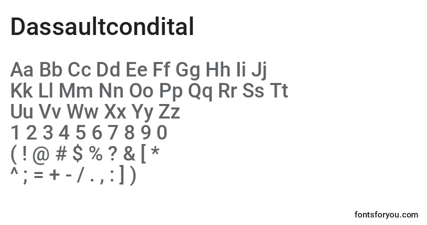 Шрифт Dassaultcondital – алфавит, цифры, специальные символы