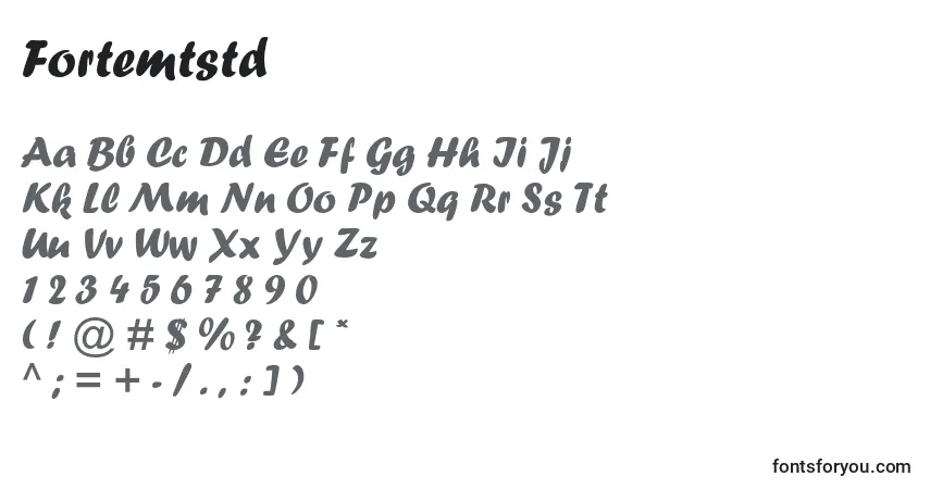 Czcionka Fortemtstd – alfabet, cyfry, specjalne znaki