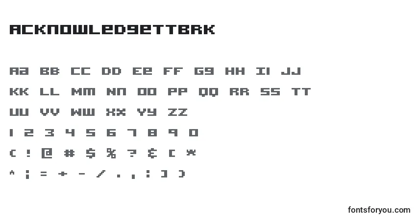 Czcionka AcknowledgeTtBrk – alfabet, cyfry, specjalne znaki