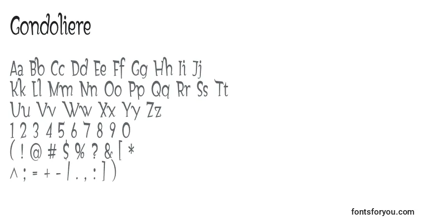 A fonte Gondoliere – alfabeto, números, caracteres especiais
