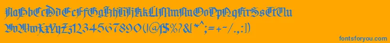 KlGotic2Db-Schriftart – Blaue Schriften auf orangefarbenem Hintergrund