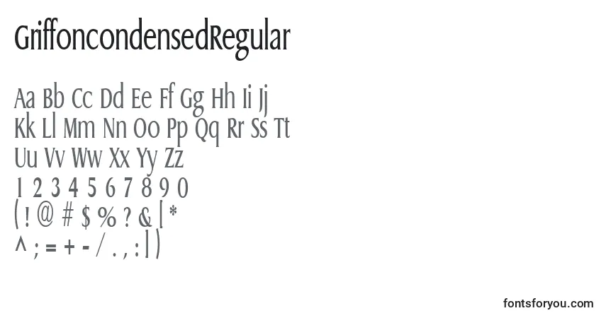 A fonte GriffoncondensedRegular – alfabeto, números, caracteres especiais