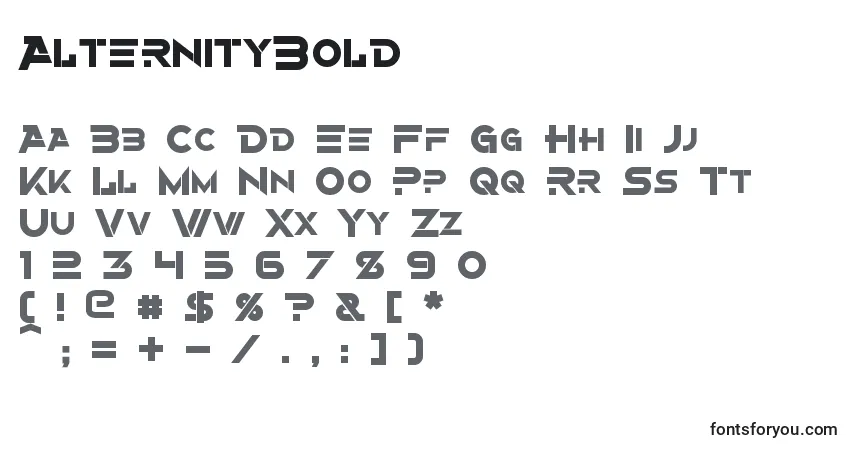 Czcionka AlternityBold – alfabet, cyfry, specjalne znaki