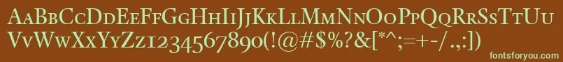 フォントKalixSmallcaps – 緑色の文字が茶色の背景にあります。