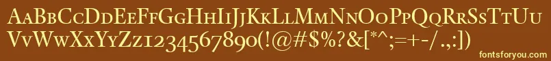 KalixSmallcaps-fontti – keltaiset fontit ruskealla taustalla