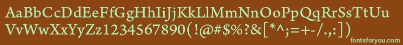 フォントArnoproCaption – 緑色の文字が茶色の背景にあります。