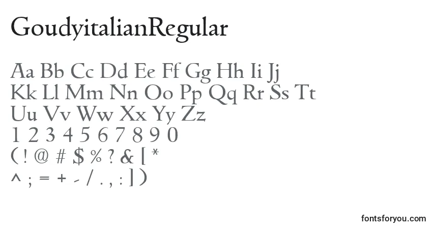 Schriftart GoudyitalianRegular – Alphabet, Zahlen, spezielle Symbole