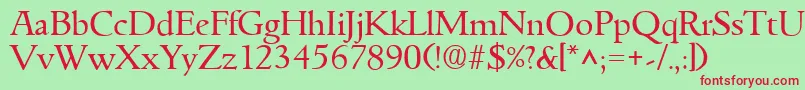GoudyitalianRegular-fontti – punaiset fontit vihreällä taustalla