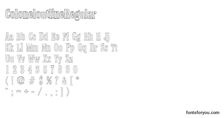 Шрифт ColoneloutlineRegular – алфавит, цифры, специальные символы