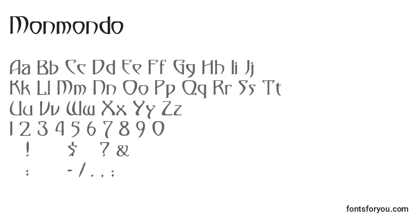 Schriftart Monmondo – Alphabet, Zahlen, spezielle Symbole