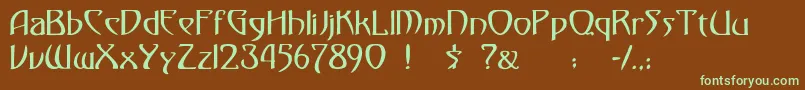 フォントMonmondo – 緑色の文字が茶色の背景にあります。