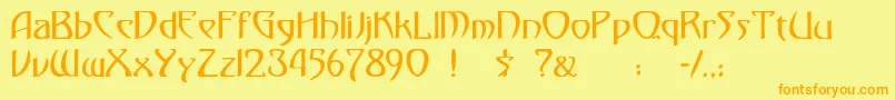 Monmondo-Schriftart – Orangefarbene Schriften auf gelbem Hintergrund