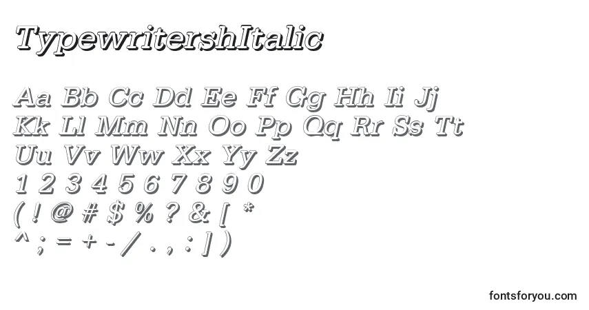 Czcionka TypewritershItalic – alfabet, cyfry, specjalne znaki