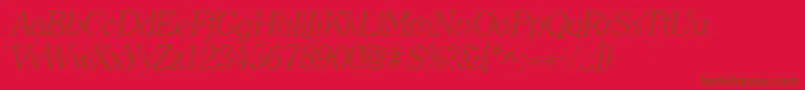 ClearlyromanlightItalic-Schriftart – Braune Schriften auf rotem Hintergrund