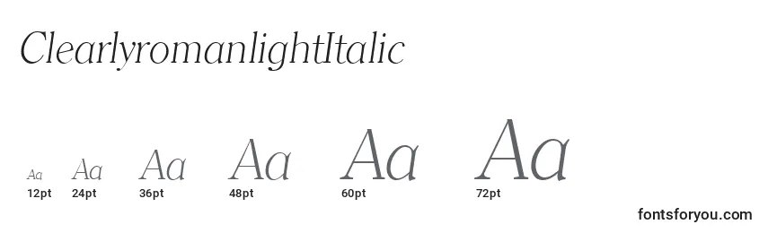 Размеры шрифта ClearlyromanlightItalic