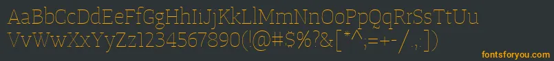 TangerserifmediumulUltralight-Schriftart – Orangefarbene Schriften auf schwarzem Hintergrund