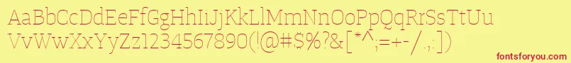 Шрифт TangerserifmediumulUltralight – красные шрифты на жёлтом фоне