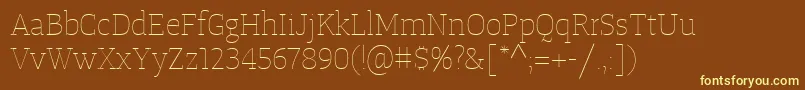 Fonte TangerserifmediumulUltralight – fontes amarelas em um fundo marrom