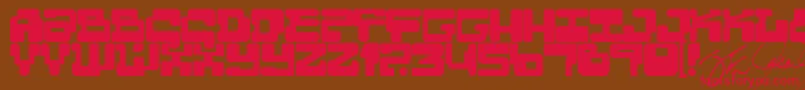 フォントMoulti – 赤い文字が茶色の背景にあります。