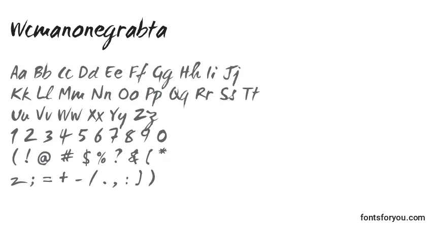Czcionka Wcmanonegrabta – alfabet, cyfry, specjalne znaki