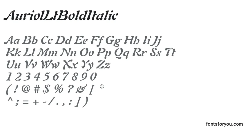 A fonte AuriolLtBoldItalic – alfabeto, números, caracteres especiais