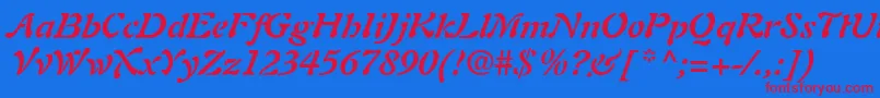 AuriolLtBoldItalic Font – Red Fonts on Blue Background