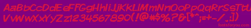 KomikaDisplay-Schriftart – Rote Schriften auf violettem Hintergrund