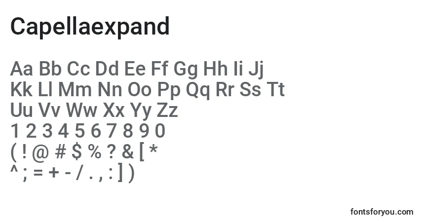 Capellaexpand-fontti – aakkoset, numerot, erikoismerkit