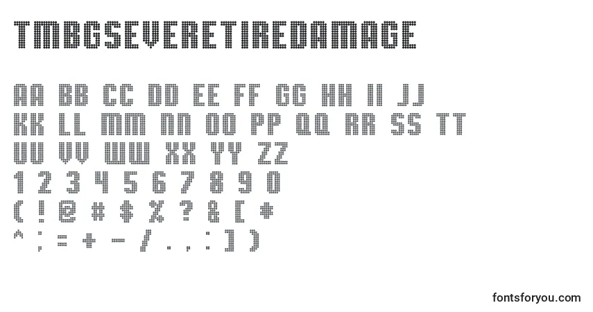 Шрифт TmbgSevereTireDamage – алфавит, цифры, специальные символы