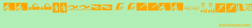 Swim-Schriftart – Orangefarbene Schriften auf grünem Hintergrund